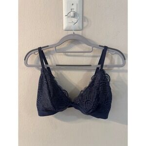 Old Navy Lace Bralette Navy Blue L Unlined‎ Wirefree Comfort Full Coverage